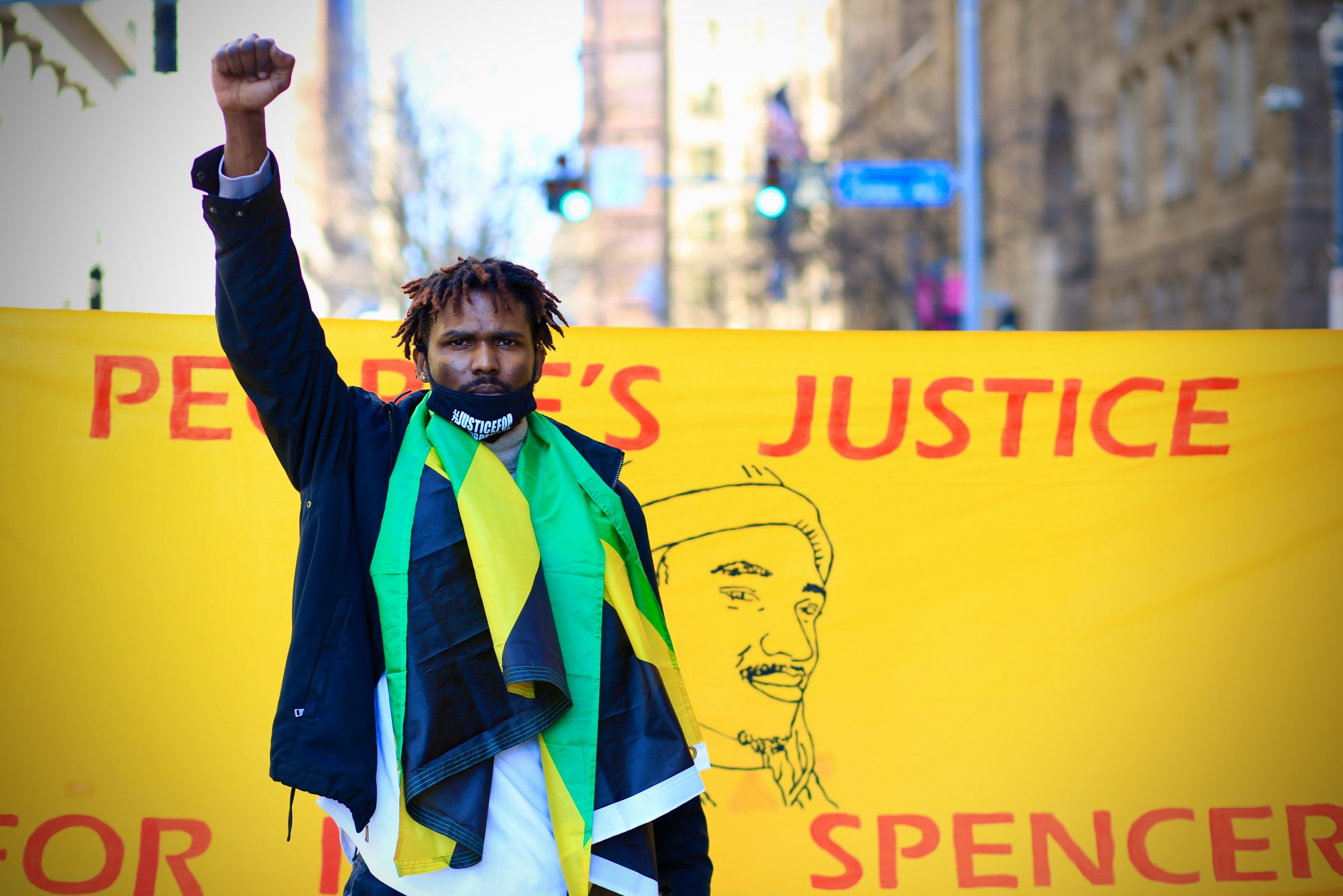 Tehilah Spencer led march in support of his brother on February 21, 2022, at 414 Grant Street. Photo Credit: Emmai Alaquiva